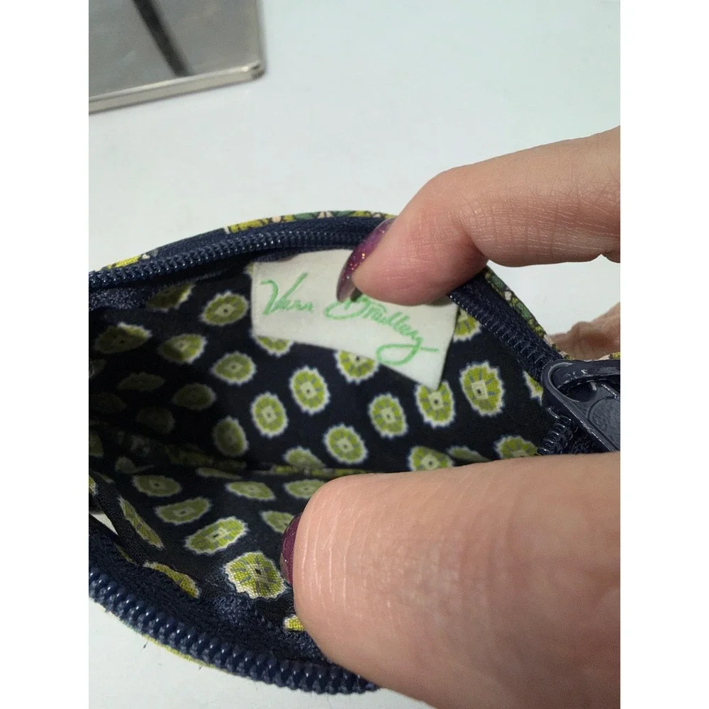 Vera Bradley Zip ID Case Provencal Blue Green Floral Paisley Keychain Wallet